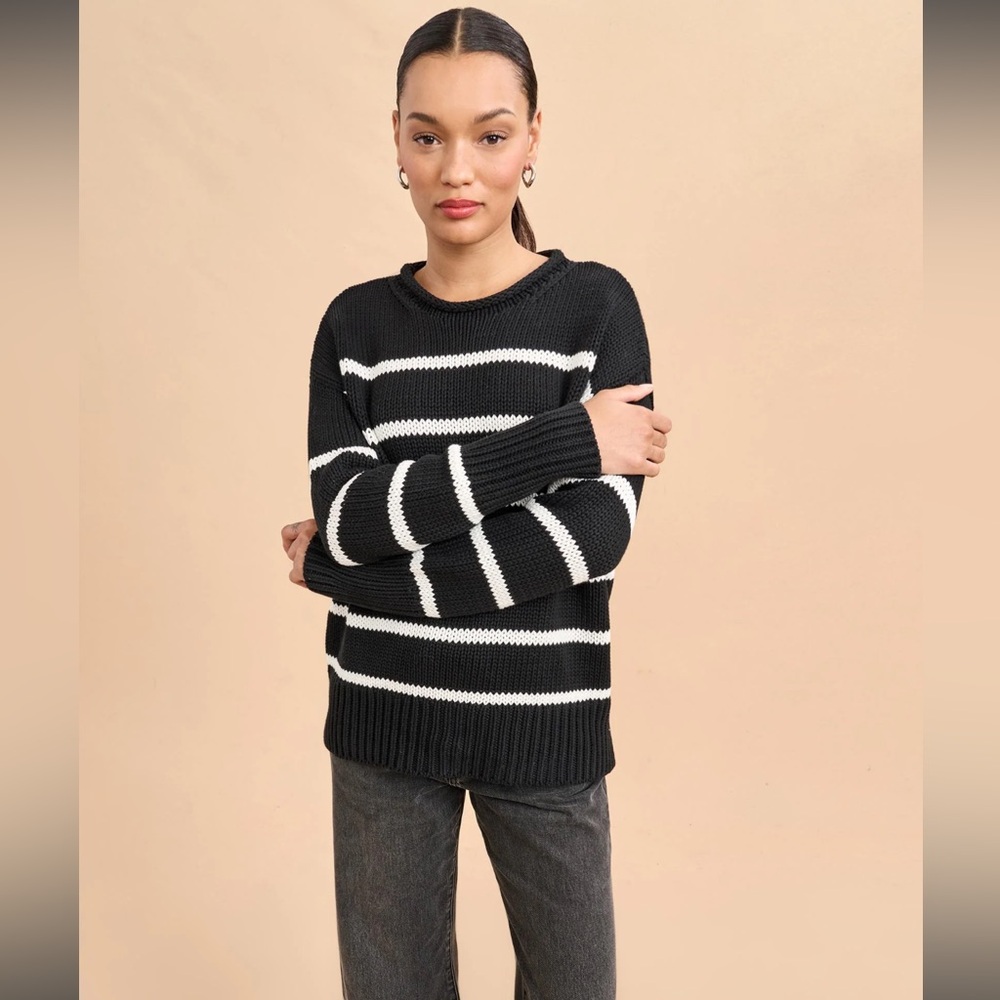 La Ligne Black and White Striped Crew Neck Sweater